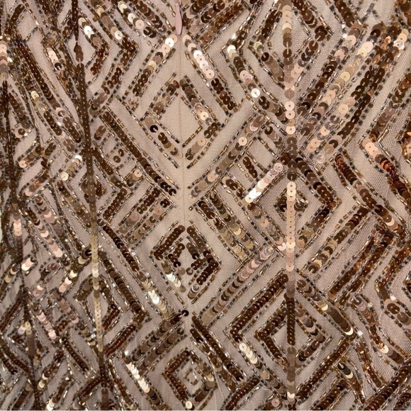 Adrianna Papell Nude & Gold Sequin Beaded Column Dress Gown Sz 10 - Picture 10 of 13